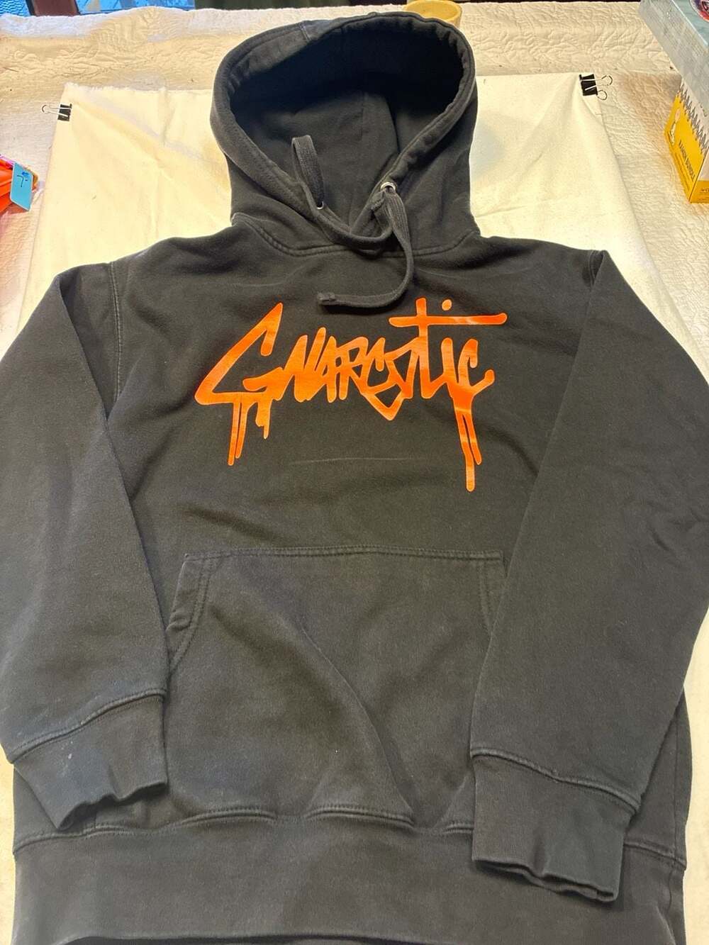 Gnarcotic Street Addict Orange Dripping Logo Black Hoodie